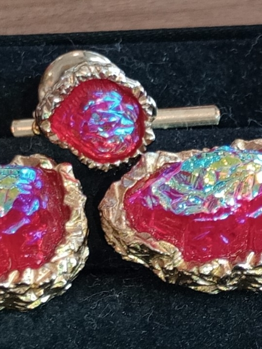 SWANK Lava Glass Cuff Links And Matching Tie Pin MCM ERA